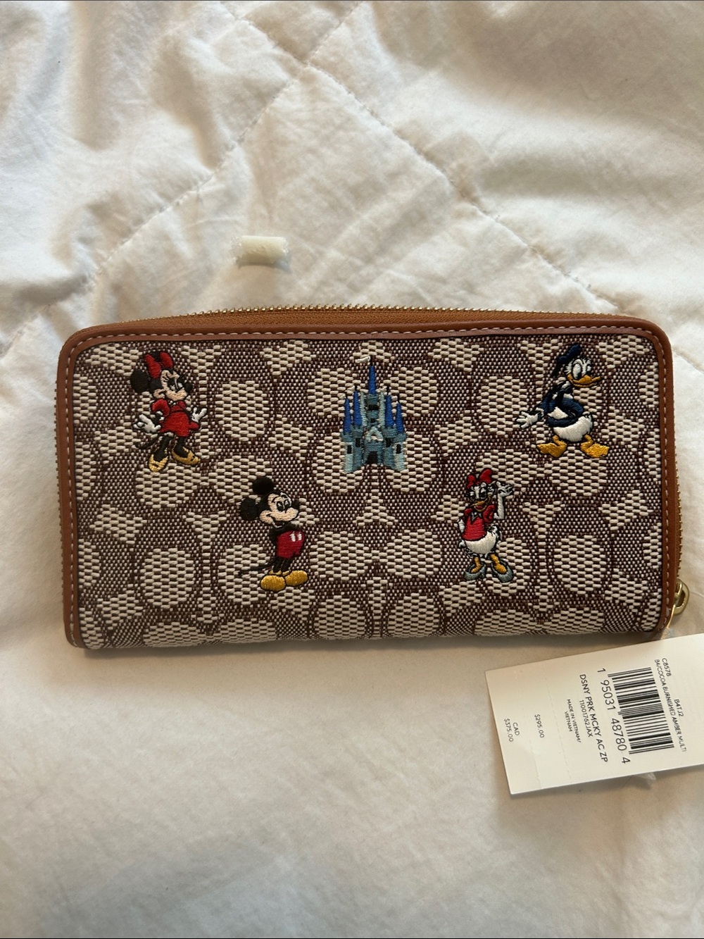 Coach Brown Signature Canvas Zip Wallet with Disney Embroidery